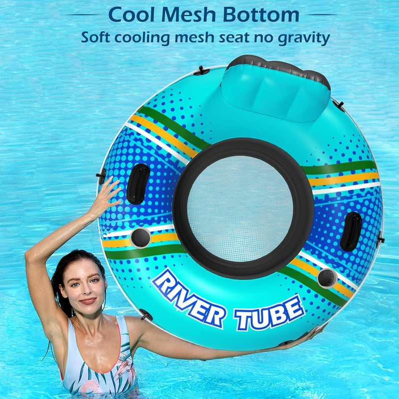 Jasonwell Inflatable River Tube - Heavy Duty Water Sport Floating Lounge with Cup Holders for Adults (Cyan, XL) - Image 4