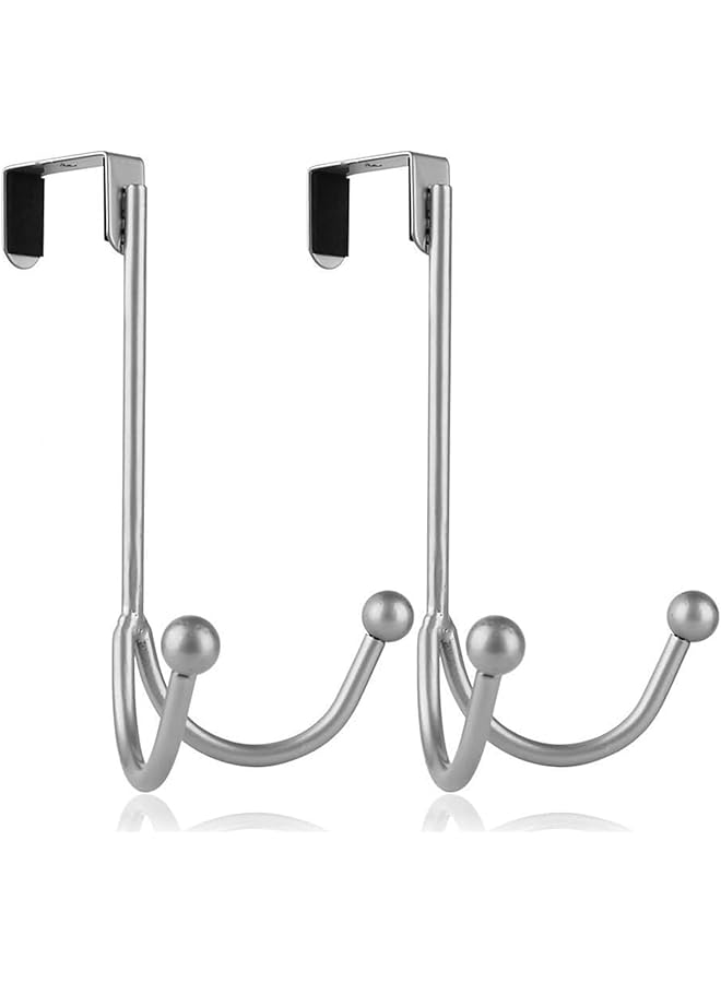 PROMASS promass Double Hanger Hooks, 2 Packs Metal Twin Hooks, Metal over the Door Hanger, Prevent Scratches Anti-Rust, 2 Hang Heads and Snug Fit Pads Heavy Duty Hook for Hanging Coats, Towels, Caps (Silver)  - Image 1