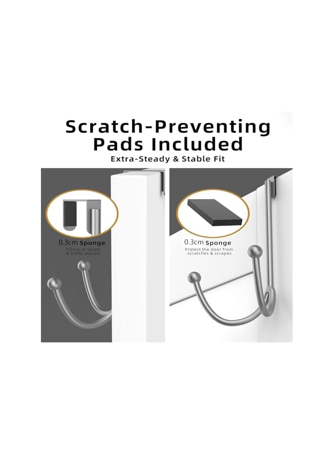 PROMASS promass Double Hanger Hooks, 2 Packs Metal Twin Hooks, Metal over the Door Hanger, Prevent Scratches Anti-Rust, 2 Hang Heads and Snug Fit Pads Heavy Duty Hook for Hanging Coats, Towels, Caps (Silver)  - Image 2