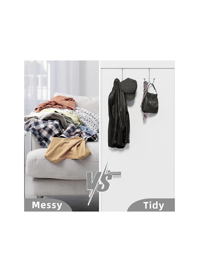 PROMASS promass Double Hanger Hooks, 2 Packs Metal Twin Hooks, Metal over the Door Hanger, Prevent Scratches Anti-Rust, 2 Hang Heads and Snug Fit Pads Heavy Duty Hook for Hanging Coats, Towels, Caps (Silver)  - Image 4