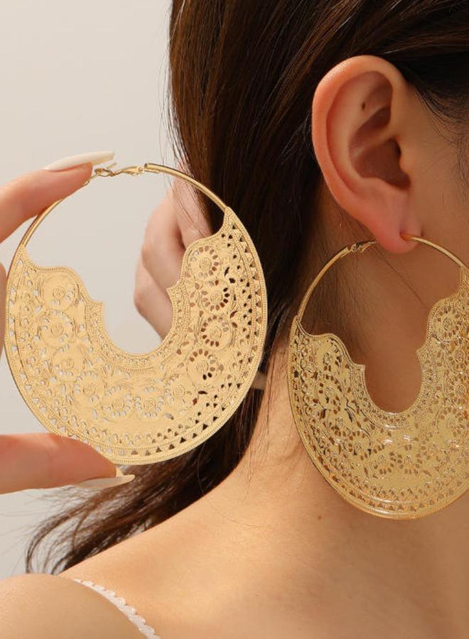 Take Two Hollow Filigree Hoop Earrings - Image 1