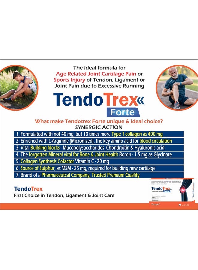 Trexgen TENDOTREX FORTE Advanced & Complete Tendon, Joint Cartilage & Ligament Care (30 Tablets) (Pack of 2), 2 count, 30 capsules - Image 4