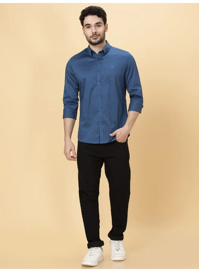 Being Human Mens Navy Collared Long Sleeve Shirt