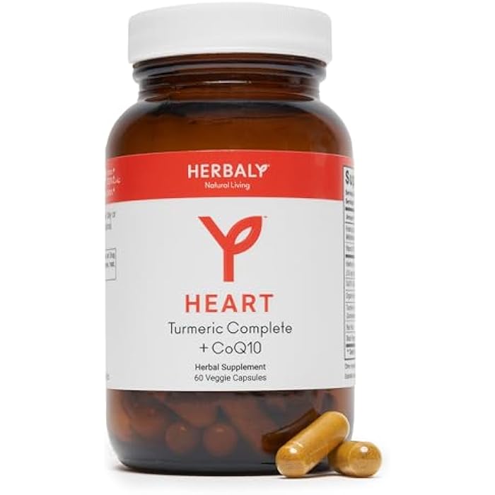 HERBALY كبسولات هيربالي الكاملة من الكركم بلس CoQ10 - دعم القلب والأوعية الدموية - CoQ10، مستخلص الشمندر، الفولات، B12، الكركم، الجذر الأحمر، الزعرور - مكونات عضوية نقية للصحة - 60 حبة - Image 1