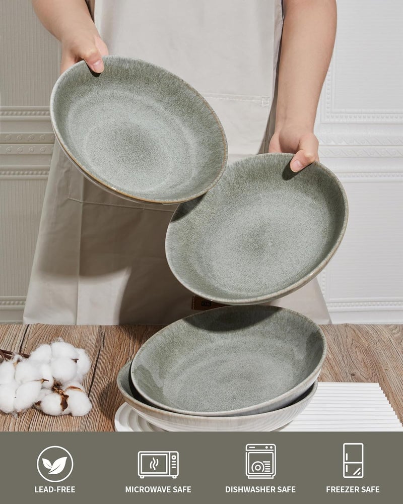 Pokini Pasta Bowls of 4 32 Oz Salad Bowls Soup Bowls Large Pasta Serving Bowl Porcelain Pasta Plates Wide and Deep Bowls Set Microwave  Dishwasher SafeGradient Green - Image 4