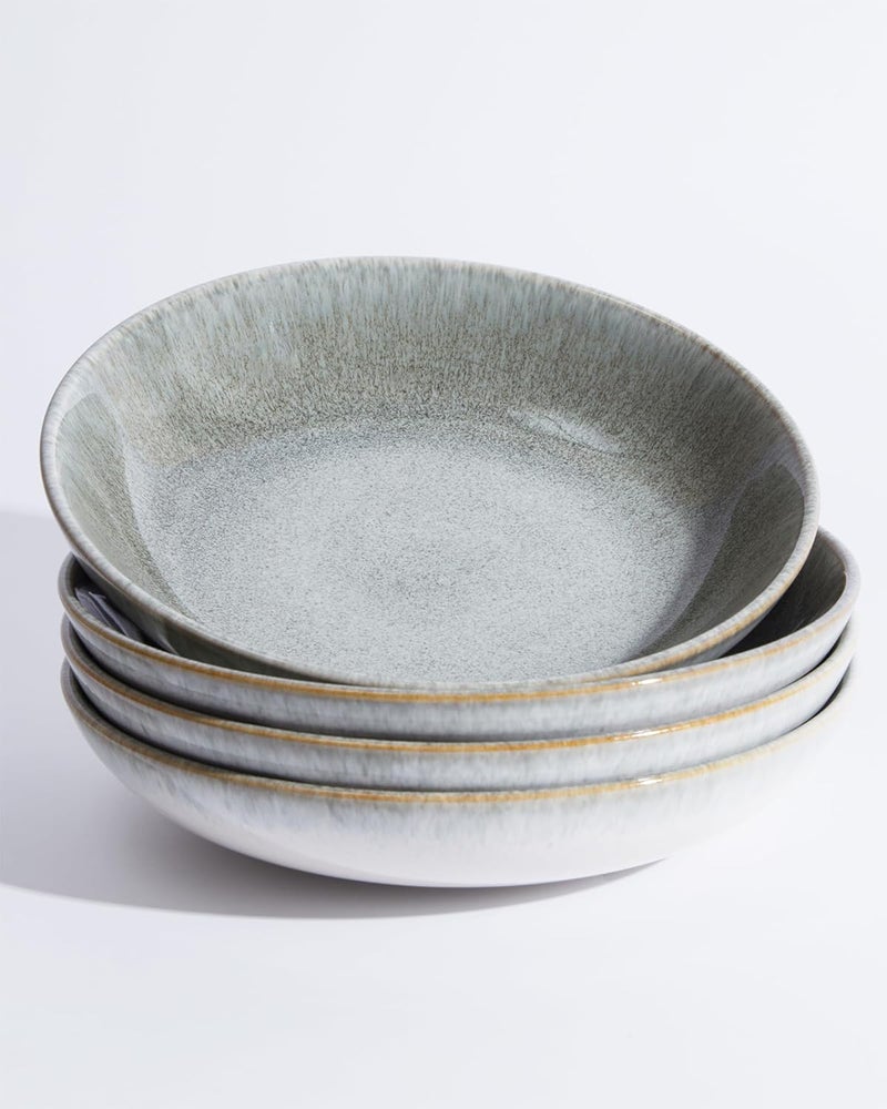 Pokini Pasta Bowls of 4 32 Oz Salad Bowls Soup Bowls Large Pasta Serving Bowl Porcelain Pasta Plates Wide and Deep Bowls Set Microwave  Dishwasher SafeGradient Green - Image 1