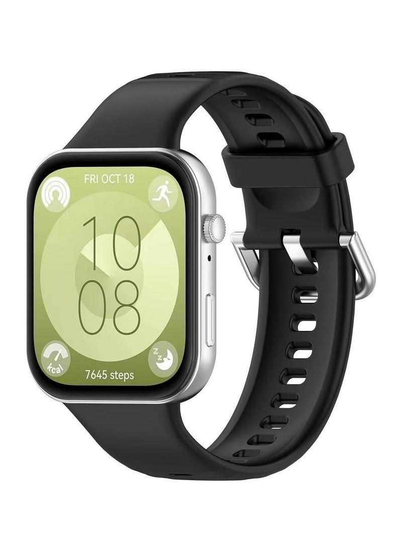 Generic Strap Compatible with Huawei Watch Fit 3 Strap for Women Men Adjustable Replacement Wristband Silicone Sport Watch Band for Huawei Watch Fit 3 (Black)  - Image 1