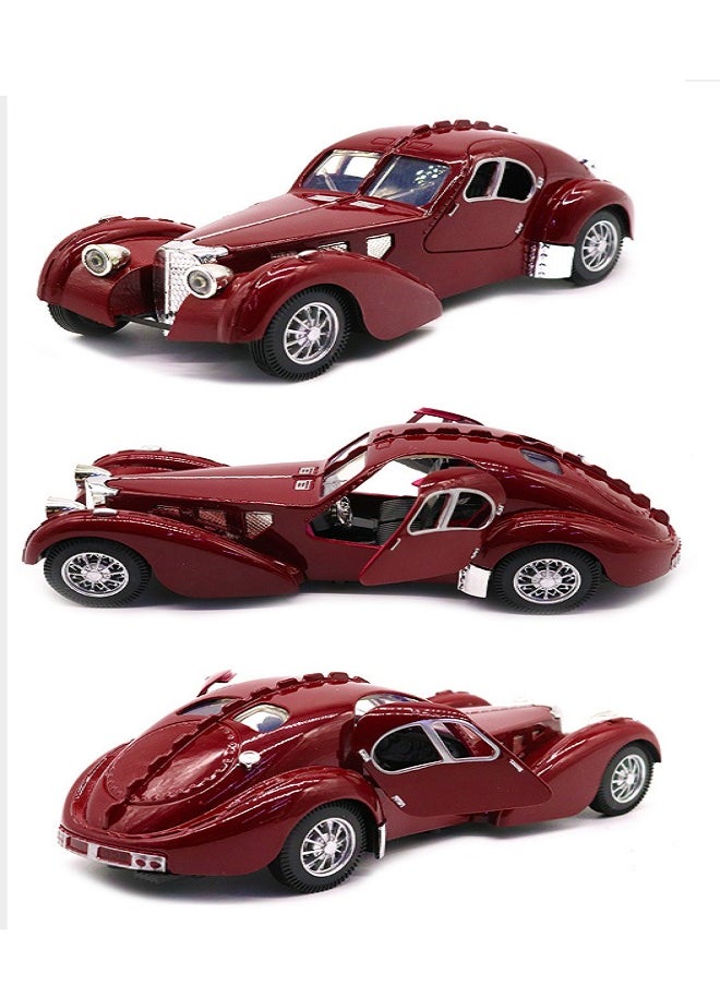 die cast 1:28 Scale Pullback Diecast Bugatti 1936 Metal Antique Classic Model Cars With Light & Sound - Collectible Toy Gifts (Marron Color)  - Image 2