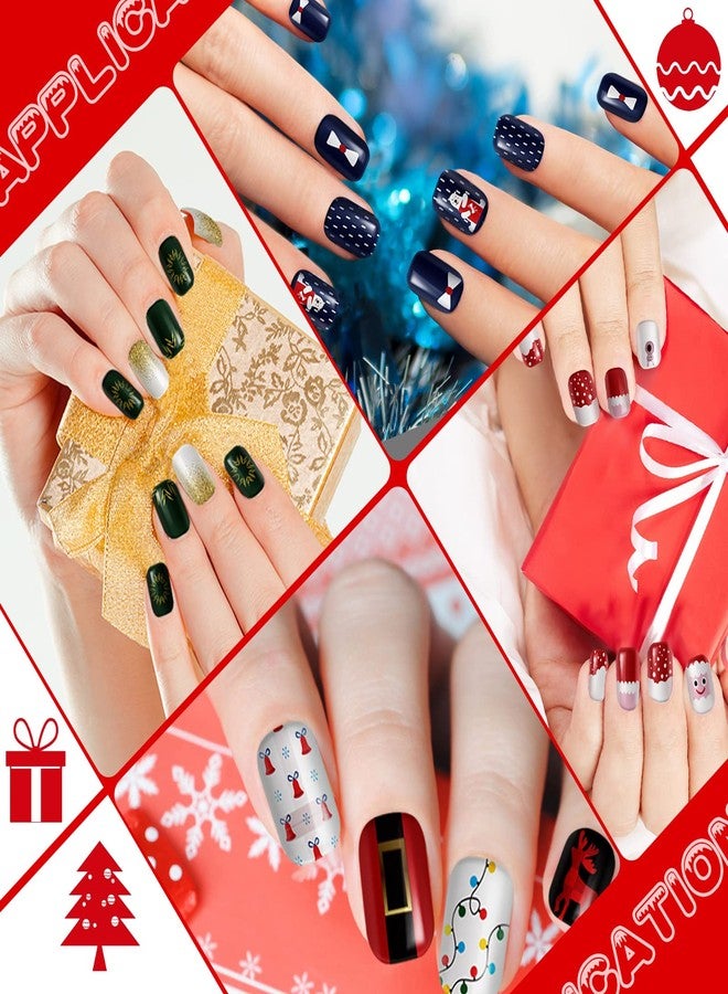 Kacctyen 384Pcs 16Pack Christmas Press on Nails Short Christmas Short Glue On Nails Square Faux Christmas Nails Plastic Artificial Nail Full Cover with Santa Elk Snowflake Pattern for Women (Bright Pattern) - Image 4