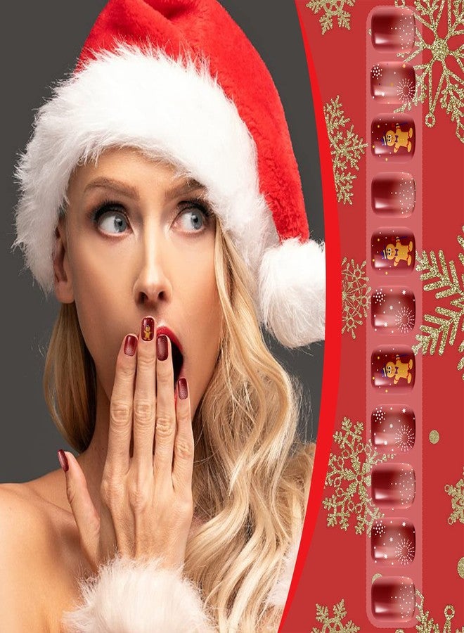 Kacctyen 384Pcs 16Pack Christmas Press on Nails Short Christmas Short Glue On Nails Square Faux Christmas Nails Plastic Artificial Nail Full Cover with Santa Elk Snowflake Pattern for Women (Bright Pattern) - Image 2