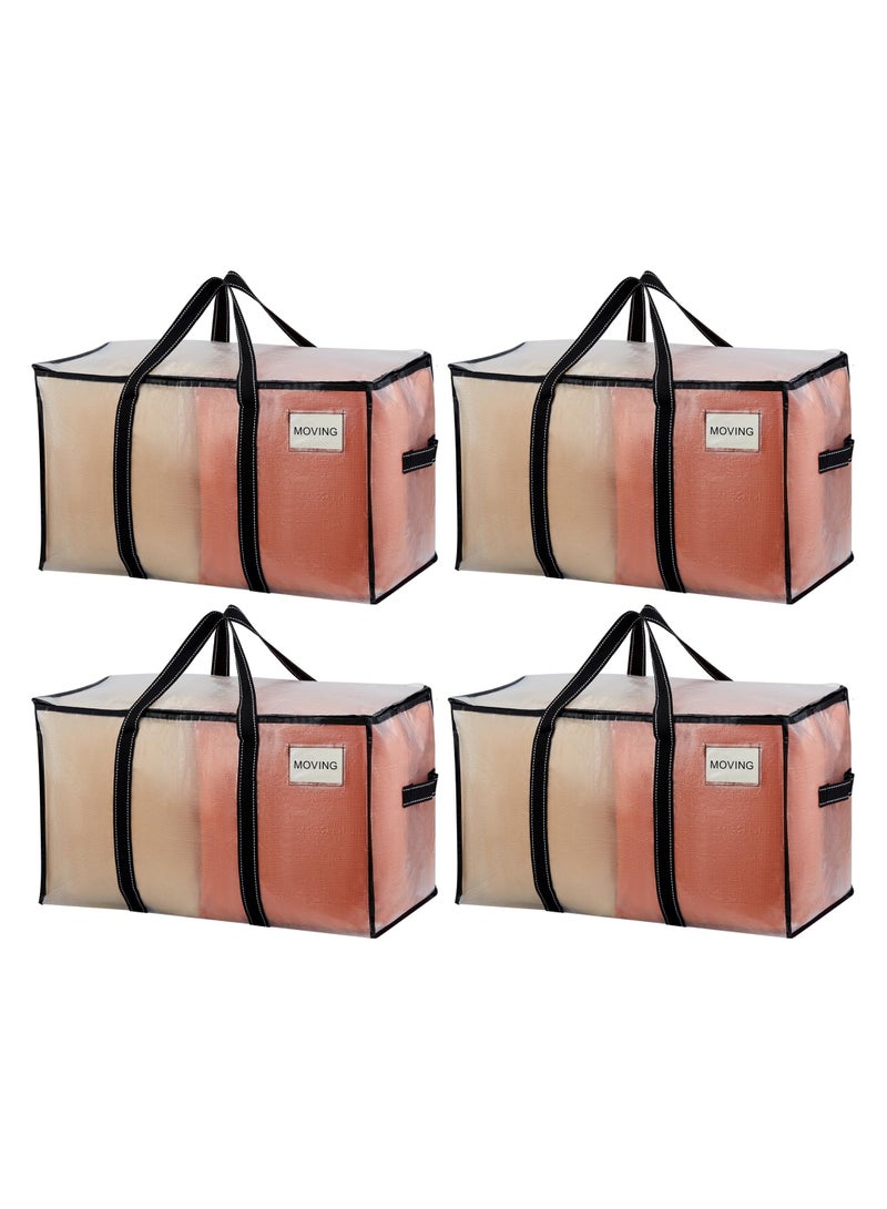4 Pack Moving Bags & Large Christmas Storage Bins with lids. Packing Supplies for College Dorm. Alternative to Moving Boxes. Space Saving Foldable Heavy-Duty Tote with Window (Clear, 4 Pack)