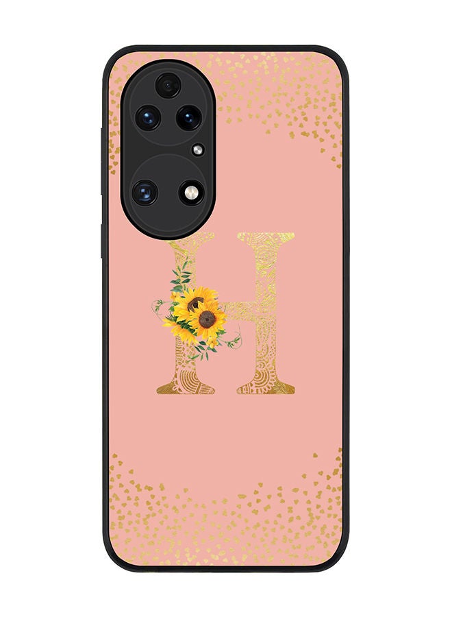 Stylizedd Rugged Black edge case for Huawei P50 Slim fit Soft Case Flexible Rubber Edges Anti Drop TPU Gel Thin Cover - Custom Monogram Initial Letter Floral Pattern Alphabet - H (Rose Pink ) - Image 1