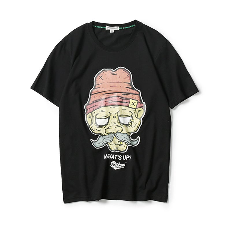 Pure Cotton Trendy Brand Decadent Old Man Printed T-Shirt For Men And Japanese Style Youth Round Neck Fun Casual Short Sleeve - Image 1