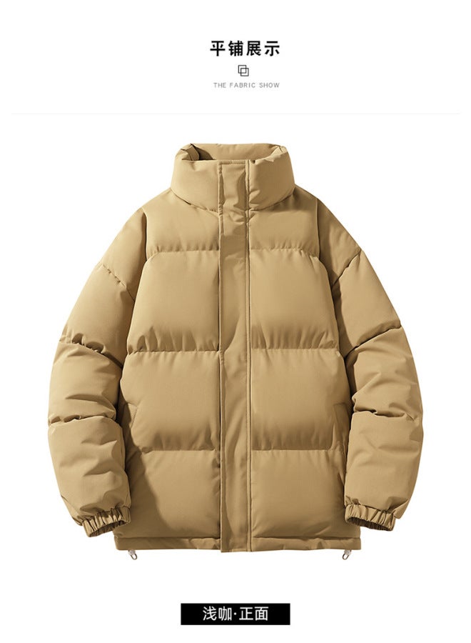 Solid Color Cotton Jacket For Men And Women, Couple's Trendy Loose Stand Collar Puffer Jacket, Winter Cold-proof Warm Thick Versatile Cotton Coat Top