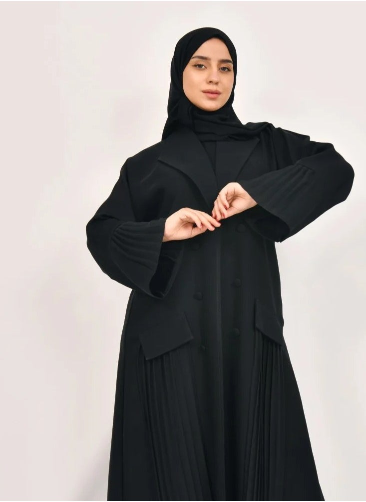 Kav Taa Abaya - Black with Pleated Contemporary Formal Design