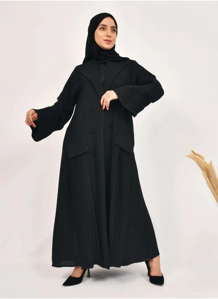 Kav Taa Abaya - Black with Pleated Contemporary Formal Design