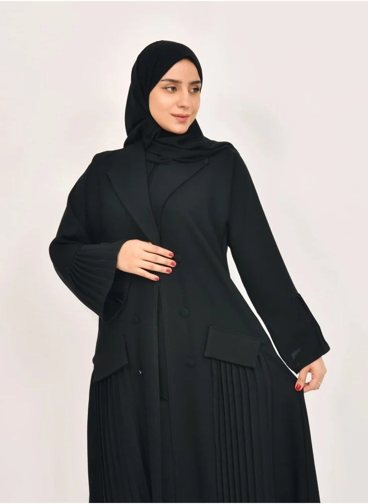 Kav Taa Abaya - Black with Pleated Contemporary Formal Design