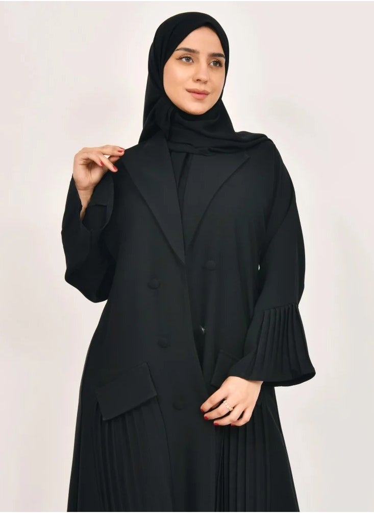 Kav Taa Abaya - Black with Pleated Contemporary Formal Design