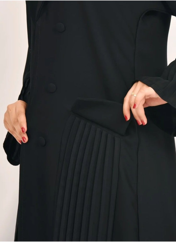 Kav Taa Abaya - Black with Pleated Contemporary Formal Design