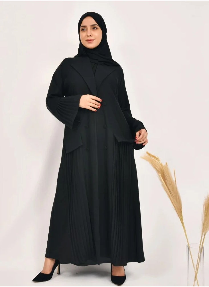 Kav Taa Abaya - Black with Pleated Contemporary Formal Design