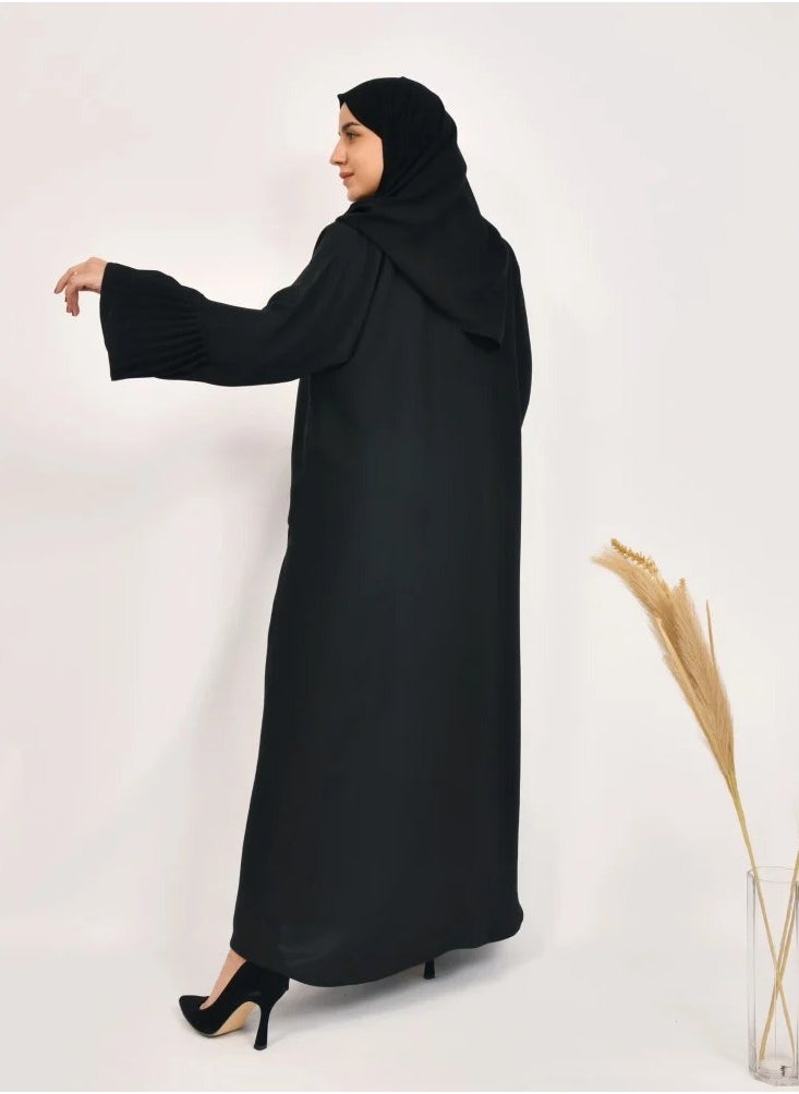 Kav Taa Abaya - Black with Pleated Contemporary Formal Design