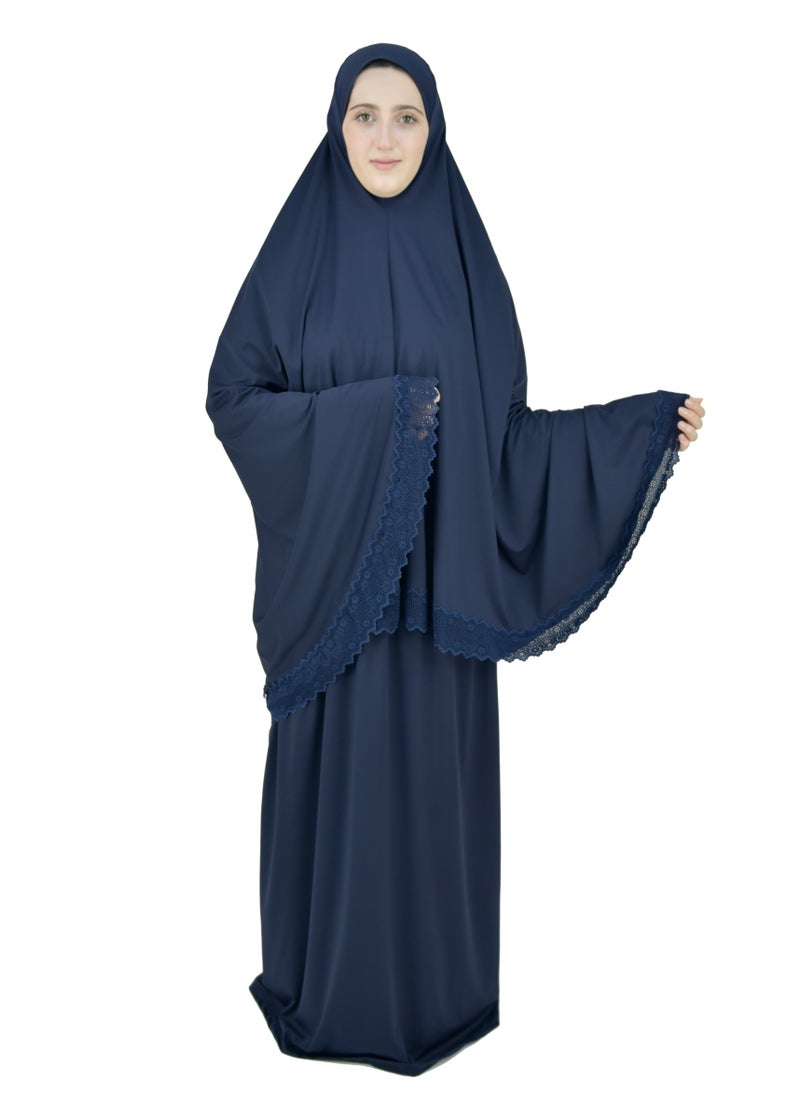 DAMAS COLLECTION Two Piece Islamic prayer dress women with Lace - Prayer Clothes for Women - Prayer Abaya For women - Jilbab 2 piece, Umrah essentials for women - Prayer set  - Image 1