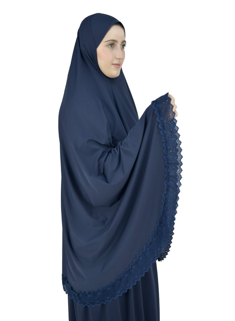 اسدال صلاة نسائي بالدانتيل من قطعتين حجاب وتنورة - طقم صلاة نسائي - طقم ملابس الصلاة النسائية  .