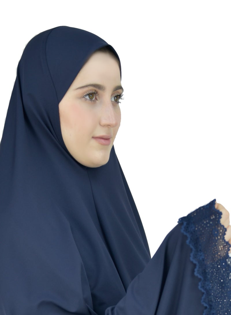 اسدال صلاة نسائي بالدانتيل من قطعتين حجاب وتنورة - طقم صلاة نسائي - طقم ملابس الصلاة النسائية  .