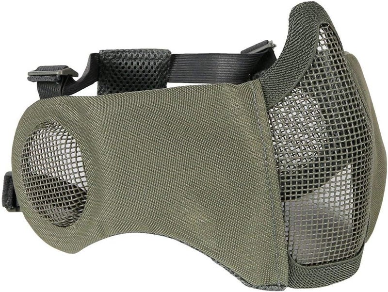 Aoutacc قناع مخصص للهواء القابل للطي، قناع شبكي عسكري من النايلون نصف وجه مع حماية للأذن قابل للتعديل لحماية CS للحماية السفلية للقناع لصيد CS وطلاء كرات الطلاء والتصويب. - Image 1