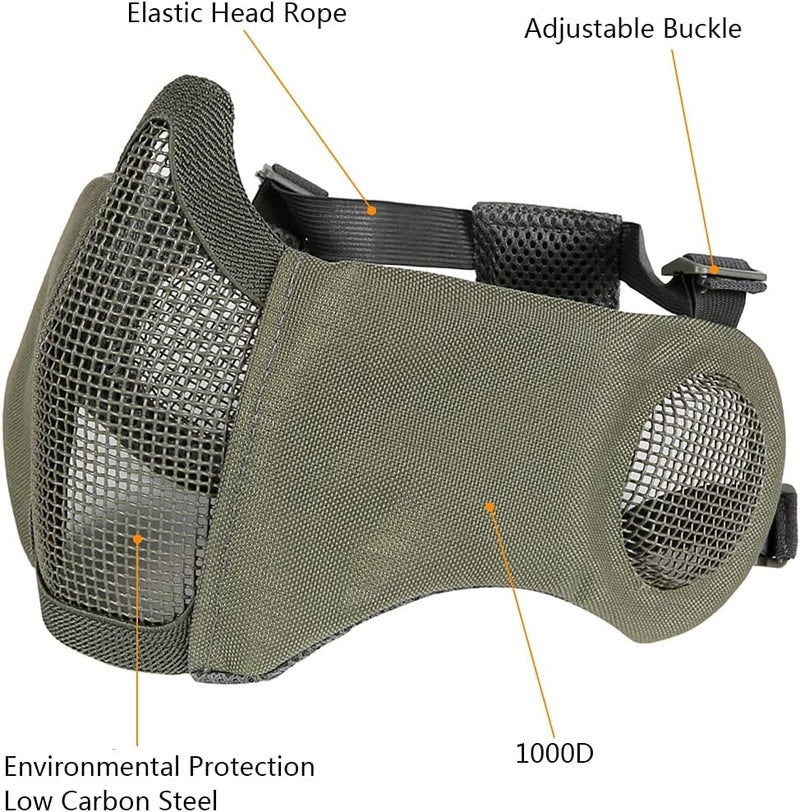 Aoutacc قناع مخصص للهواء القابل للطي، قناع شبكي عسكري من النايلون نصف وجه مع حماية للأذن قابل للتعديل لحماية CS للحماية السفلية للقناع لصيد CS وطلاء كرات الطلاء والتصويب. - Image 2