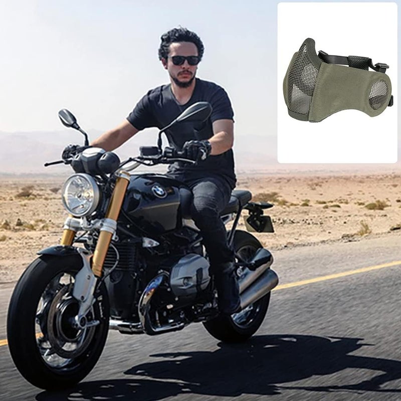 Aoutacc قناع مخصص للهواء القابل للطي، قناع شبكي عسكري من النايلون نصف وجه مع حماية للأذن قابل للتعديل لحماية CS للحماية السفلية للقناع لصيد CS وطلاء كرات الطلاء والتصويب. - Image 5