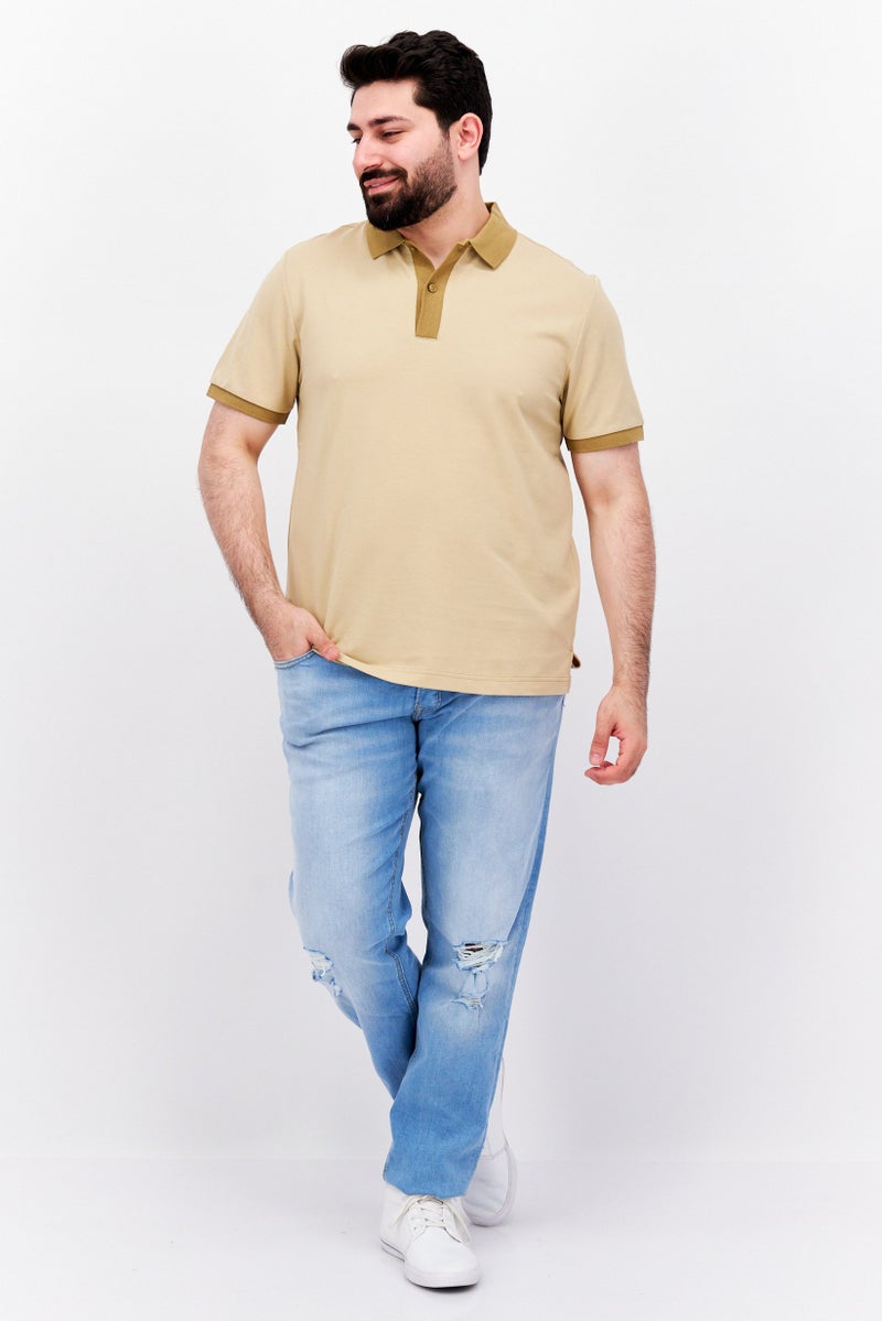 ESPRIT Men Regular Fit Plain Short Sleeve Polo Shirt, Khaki - Image 2