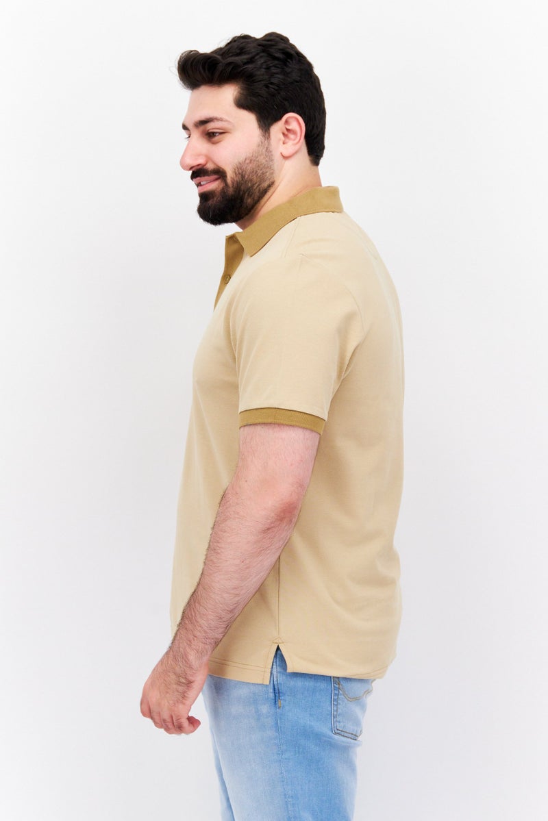 ESPRIT Men Regular Fit Plain Short Sleeve Polo Shirt, Khaki - Image 4