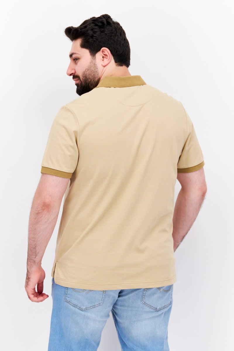 ESPRIT Men Regular Fit Plain Short Sleeve Polo Shirt, Khaki - Image 3