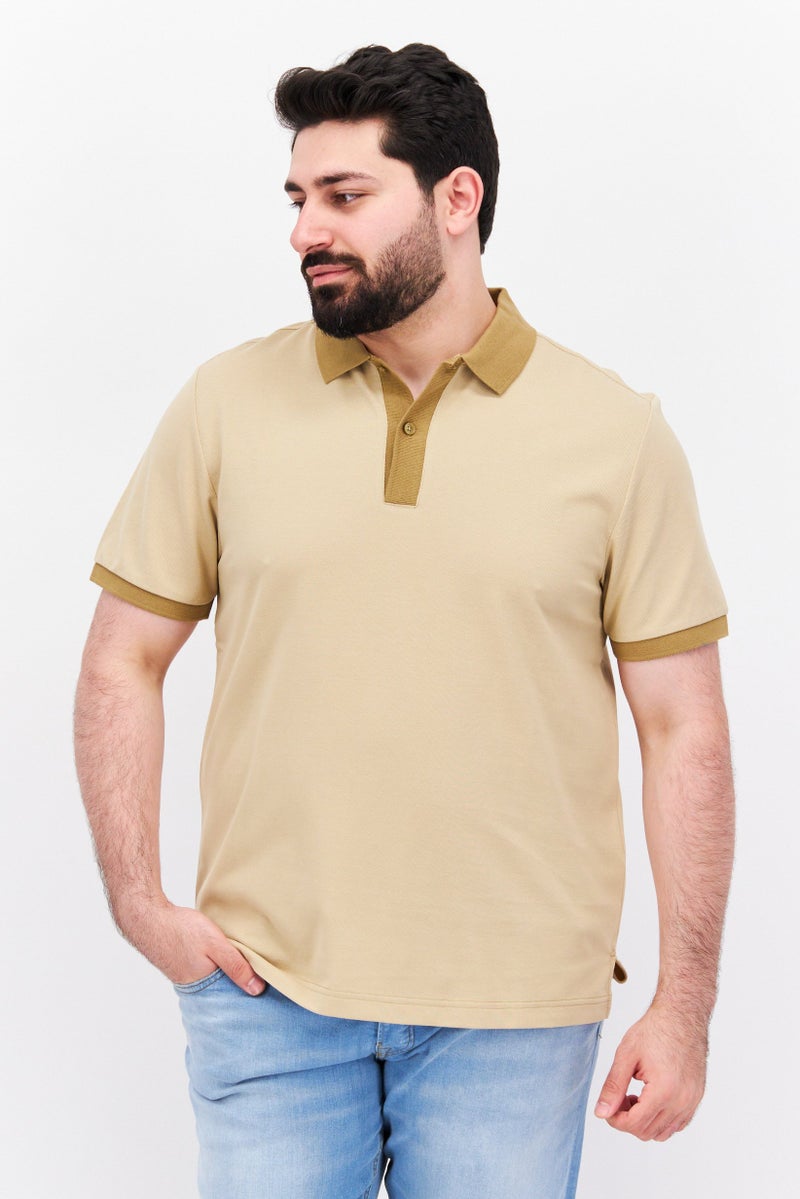 ESPRIT Men Regular Fit Plain Short Sleeve Polo Shirt, Khaki - Image 1