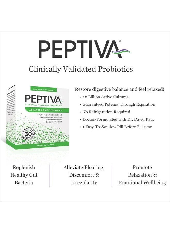 Peptiva - Advanced 50 Billion CFU Probiotic - Digestive Relief - Clinically Validated, Premium Probiotic, 30ct - Image 1