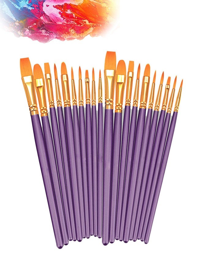 بوفان 2 حزمة 20 قطعة دائرية بطرف مستدير فرشاة طلاء فنان نايلون طلاء أكريليك فرشاة زيت أكريليك ماء، وجه مسمار الفن، التفاصيل المصغرة والتلوين الصخري، الأرجواني - Image 1