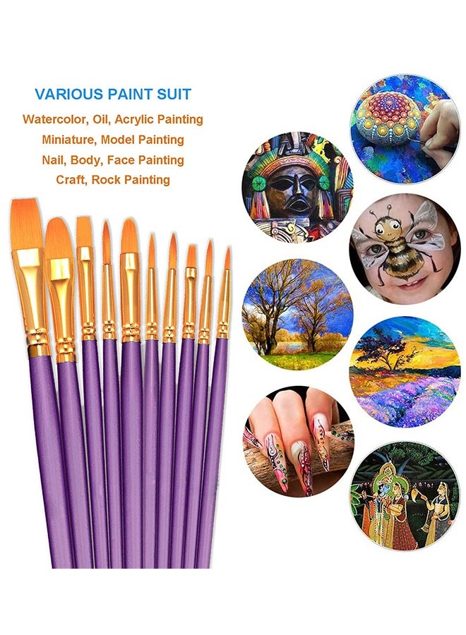 بوفان 2 حزمة 20 قطعة دائرية بطرف مستدير فرشاة طلاء فنان نايلون طلاء أكريليك فرشاة زيت أكريليك ماء، وجه مسمار الفن، التفاصيل المصغرة والتلوين الصخري، الأرجواني - Image 3