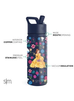 Simple Modern Simple Modern Disney Princess Belle Kids Water Bottle with Straw Lid | Reusable Insulated Stainless Steel Cup for Girls, School | Summit Collection | 18oz, Belle's Garden  - Image 2