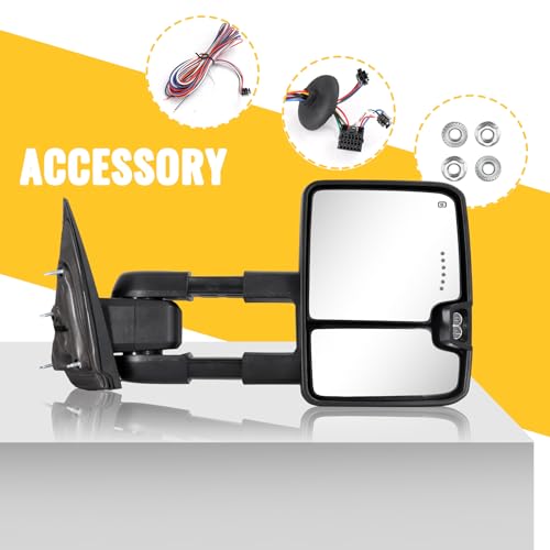 Sanooer Towing Mirrors for 2014-2018 Chevy Silverado GMC Sierra 1500 2500 HD 3500 HD with Power Glass LED Arrow Turn Signal Light Backup Lamp Running Light Heated Extendable Pair Set (Black Painted) - Image 3