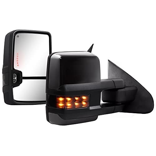 Sanooer Towing Mirrors for 2014-2018 Chevy Silverado GMC Sierra 1500 2500 HD 3500 HD with Power Glass LED Arrow Turn Signal Light Backup Lamp Running Light Heated Extendable Pair Set (Black Painted) - Image 1