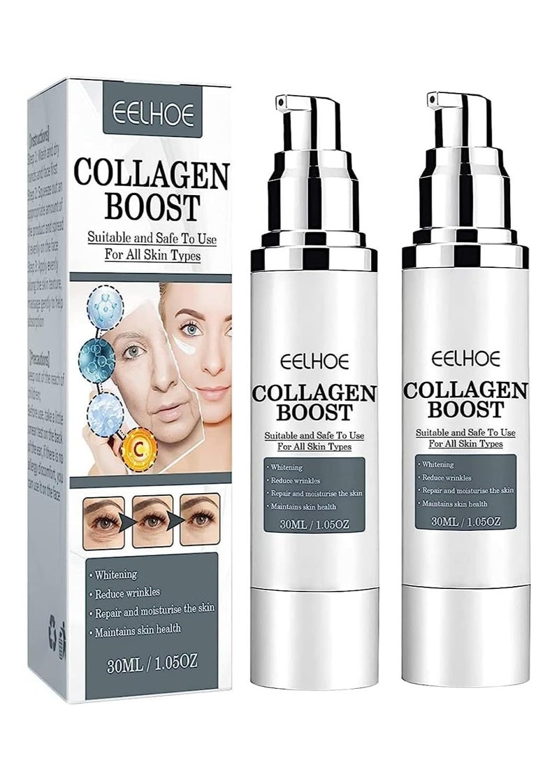 EELHOE 2Pcs Collagen Boost Anti Aging Serum Collagen Booster For Face With Hyaluronic Acid Advanced Collagen Boost Anti Aging Anti Wrinkle Serum Dark Spot Corrector  Moisturizing Nourishing Essence Collagen Face Serum - Image 1