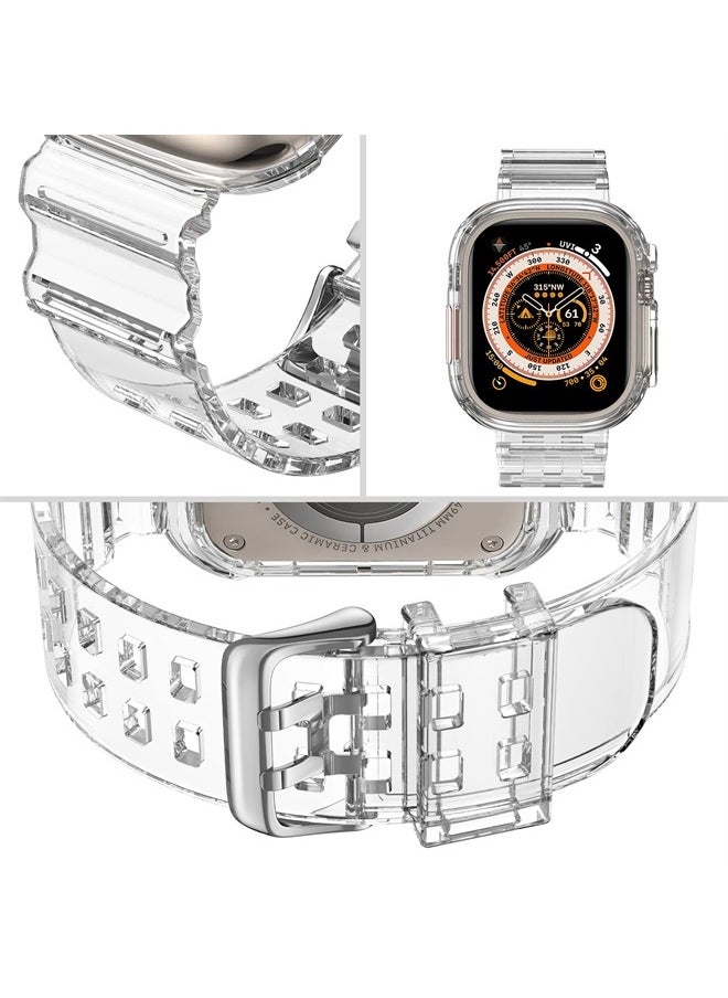 DABAOZA - Compatible for Clear Apple Watch Band 49mm with Case, Upgrade Women Men Girl Clear Bling Crystal Sport Strap and Bumper for iWatch Band Ultra(Clear-Ultra-Upgrade,49mm) - Image 1