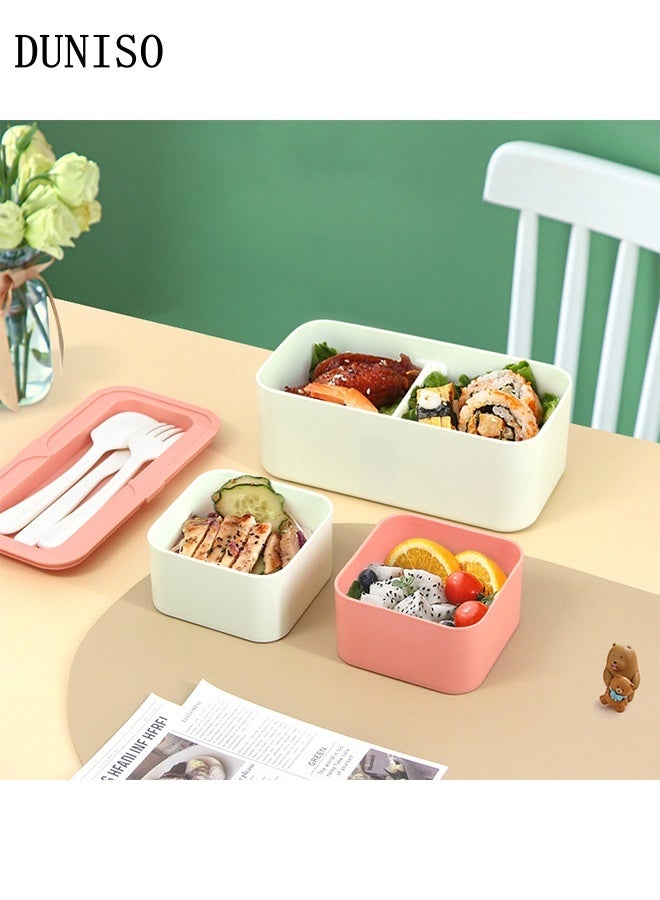 DUNISO Large Capacity Bento Box Double Layer Stackable Lunch Boxes with Spoon Fork Japanese Style Leak-Proof Lunch Container with Compartments Multi Functional Portable Food Storage Box for School Office Camping Outdoor， Microwaveable Safe - Image 1