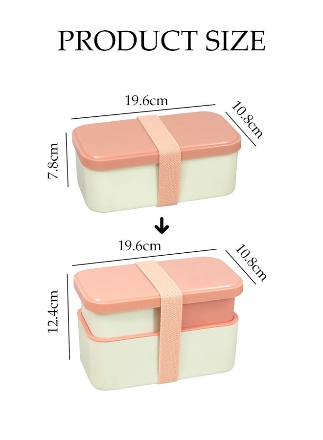 DUNISO Large Capacity Bento Box Double Layer Stackable Lunch Boxes with Spoon Fork Japanese Style Leak-Proof Lunch Container with Compartments Multi Functional Portable Food Storage Box for School Office Camping Outdoor， Microwaveable Safe - Image 4
