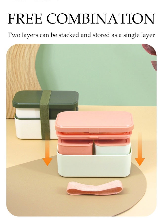 DUNISO Large Capacity Bento Box Double Layer Stackable Lunch Boxes with Spoon Fork Japanese Style Leak-Proof Lunch Container with Compartments Multi Functional Portable Food Storage Box for School Office Camping Outdoor， Microwaveable Safe - Image 2