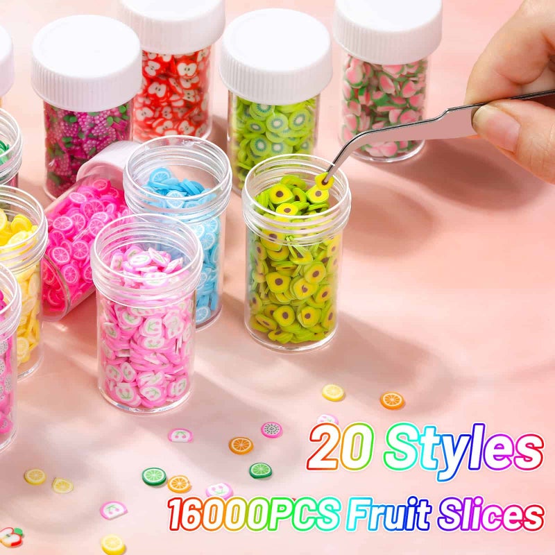 Acejoz 16000 Pcs Fruit Nail Art Slices, Acejoz 20 Styles Fruit Slime Charms Fimo Slices 3D Polymer Slices for Slime, Lip Gloss Making Supplies Resin and Nail Art Decorations - Image 3