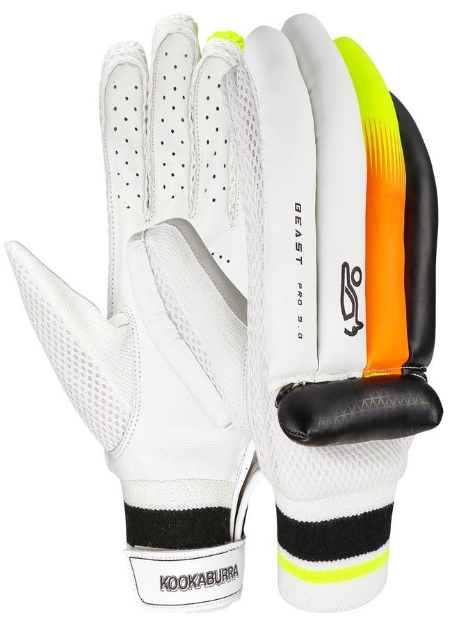Kookaburra Beast Pro 9.0 RH Batting Gloves, Adult Size, White/Black/Neon - Image 1