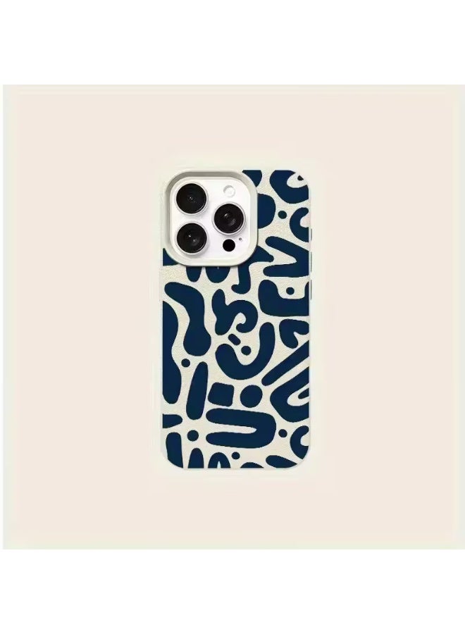 تيمو جراب أيفون أبيض على شكل ليشي مع نمط ملمس أزرق داكن عشوائي، يُعتبر هدية عيد ميلاد رائعة،مضاد للصدمات والخدوش متوافق مع ايفون 16 برو - Image 1