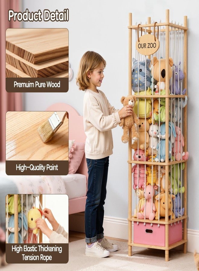 Brelley Stuffed Animal Storage Zoo Wood Toy Storage Organizer with Drawer - Image 2
